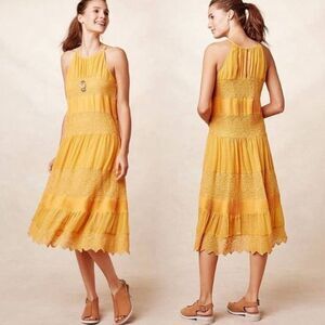 Anthropologie HD in paris yellow midi dress